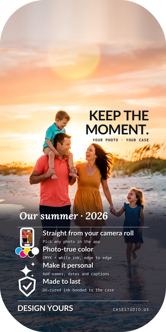 Custom iPhone case with a family beach photo