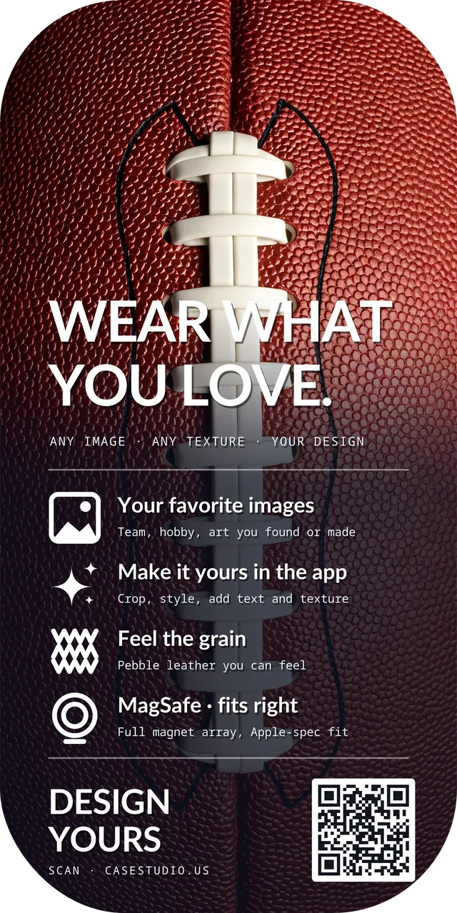 Custom iPhone case with raised football leather texture