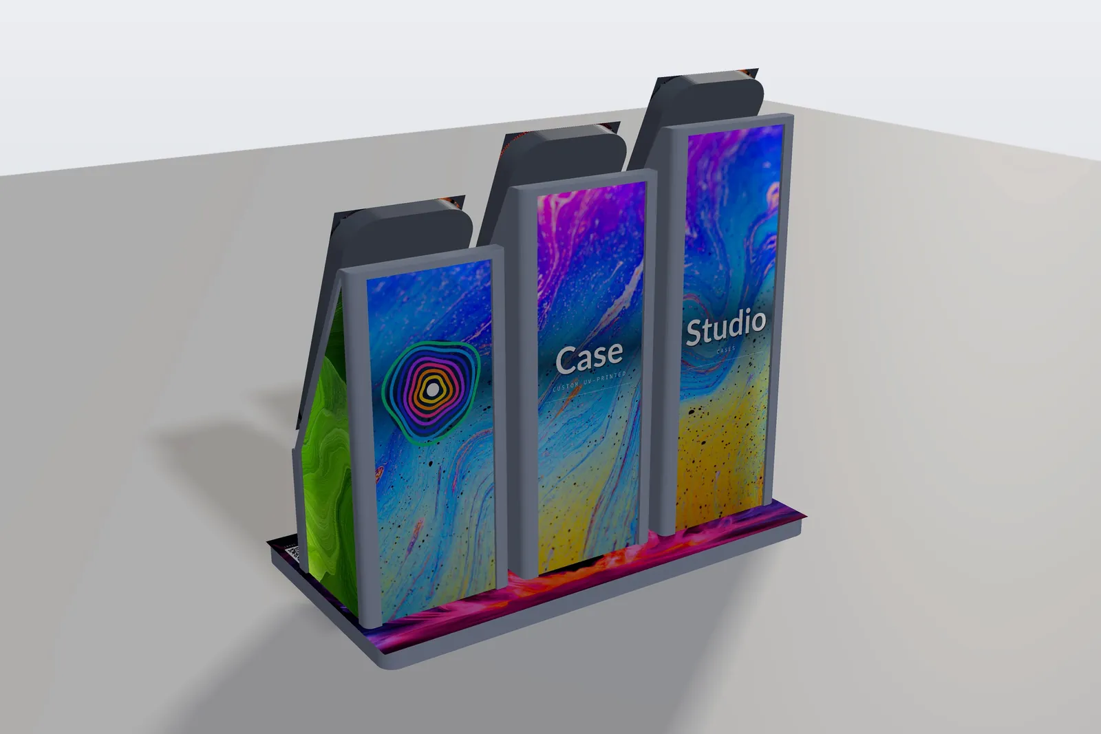 Case Studio display stand finished with abstract paintings by Seth Hannah