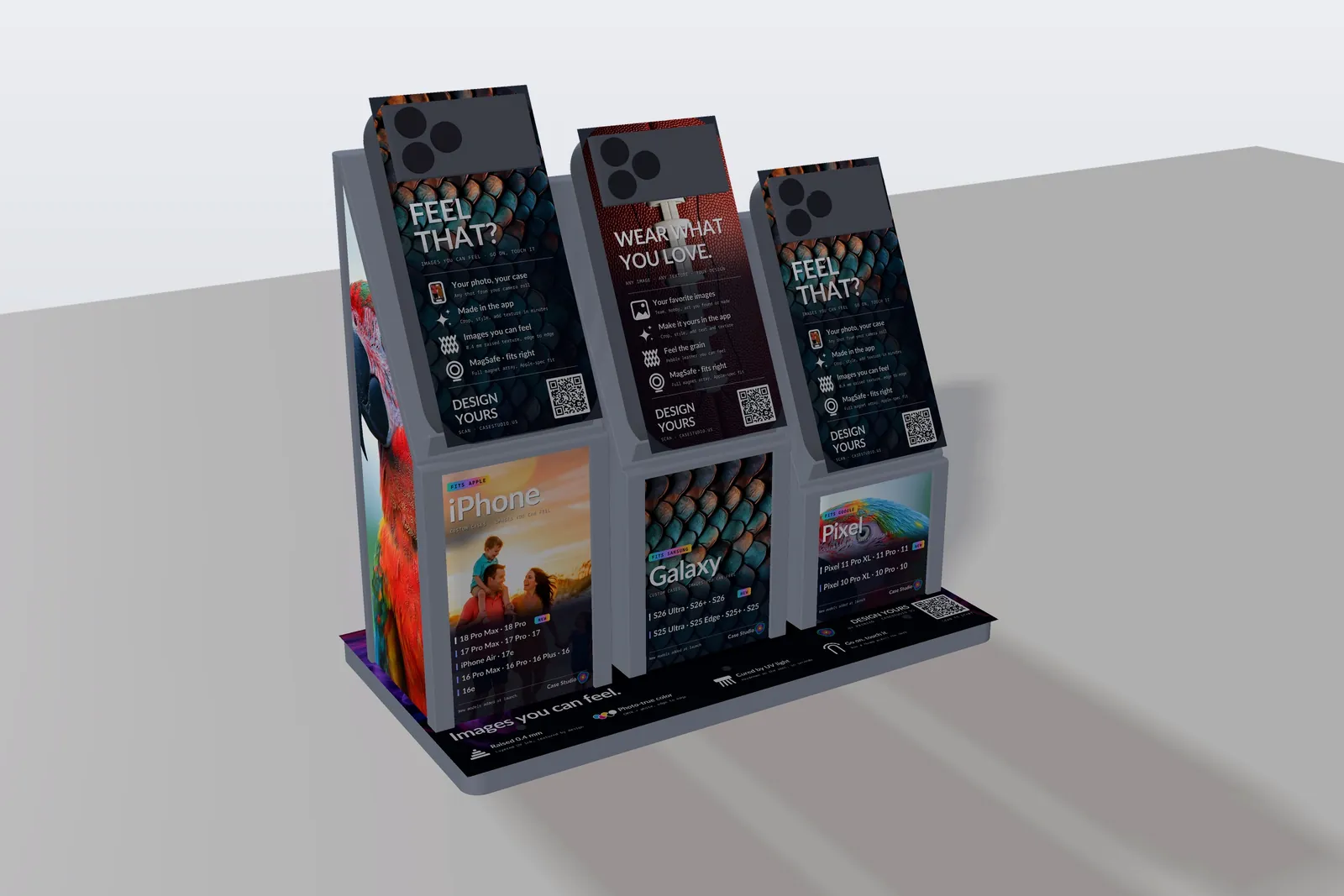 Case Studio counter display with sample cases and order cards